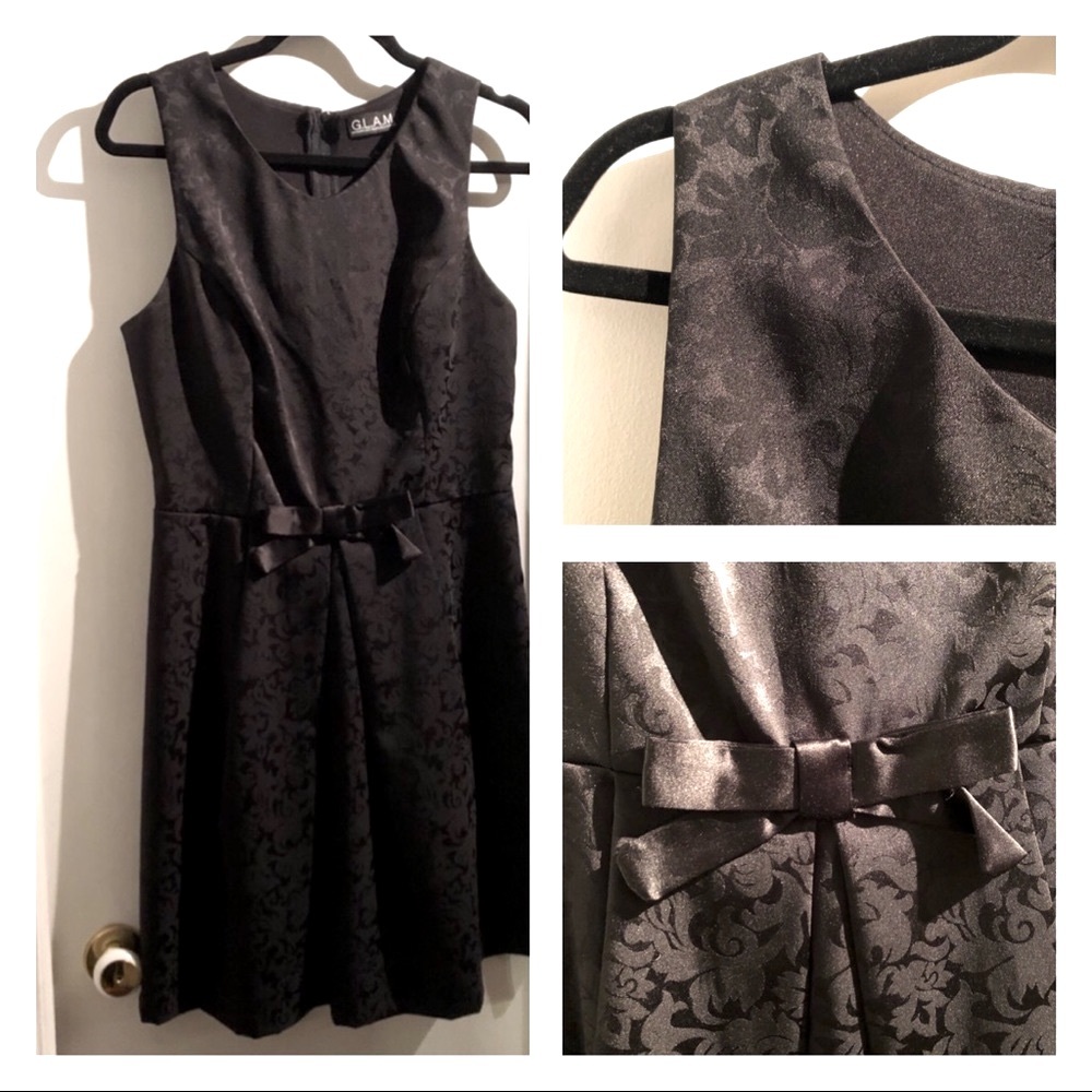 Black Jacquard Pattern Dress w/ Satin Bow!!!  Size M